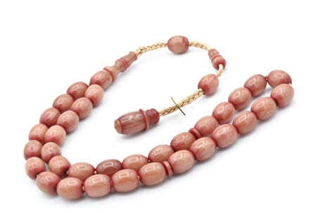 Cüneyd Hasan İmzalı Çift Çekim Fıçı Kesim Eskitme Bej Katalin Tesbih