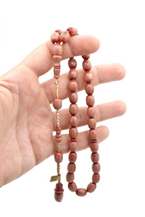 Cüneyd Hasan İmzalı Çift Çekim Fıçı Kesim Eskitme Bej Katalin Tesbih