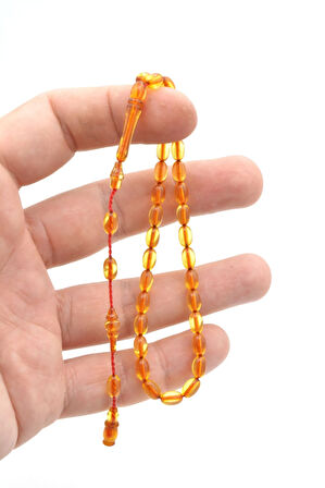 Hakkı Usta Yapımı Arpa Kesim Bilek Boy Şeffaf Sıkma Kehribar Tesbih