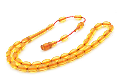 Hakkı Usta Yapımı Arpa Kesim Bilek Boy Şeffaf Sıkma Kehribar Tesbih