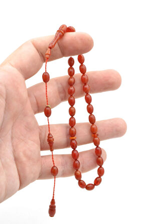 Hakkı Usta İmzalı Beyzi Kesim Bilek Boy Hareli Turuncu Sıkma Kehribar Tesbih