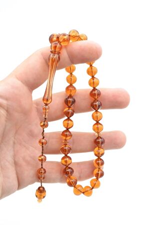 Sistemli Sığırcık Kesim Bal Rengi Uçak Camı Tesbih