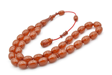 Ahmet Emin Yapımı Tombul Beyzi Kesim Turuncu Sıkma Kehribar Tesbih