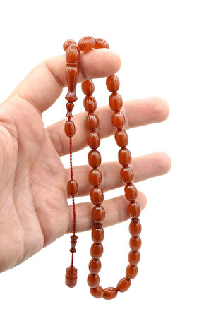 Ahmet Emin Yapımı Tombul Beyzi Kesim Turuncu Sıkma Kehribar Tesbih