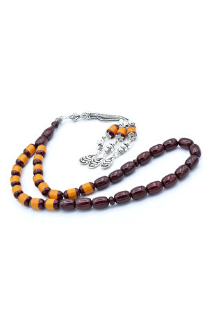 Gümüş Kaplama Püsküllü Renk Süzmesi Sıkma Kehribar Tesbih