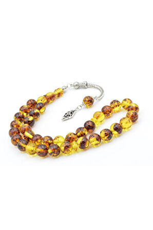 Damla Kehribar Benzeri İri Boy Küre Kesim Fosilli Toz Kehribar Tesbih