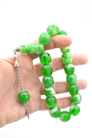 Fıçı Kesim Hareli Yeşil Sıkma Kehribar Efe Maskot Tesbih