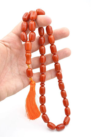 Saçaklı Püsküllü Kapsül Kesim Dev Boy Turuncu Sıkma Kehribar Tesbih