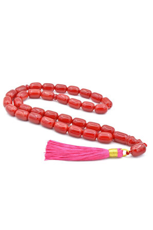 Saçaklı Püsküllü Kapsül Kesim Dev Boy Kırmızı Sıkma Kehribar Tesbih