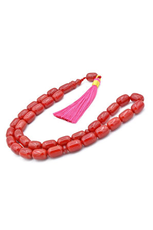 Saçaklı Püsküllü Kapsül Kesim Dev Boy Kırmızı Sıkma Kehribar Tesbih