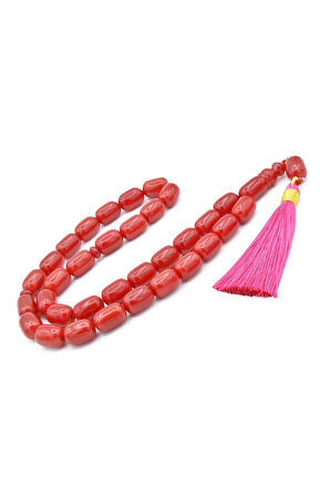 Saçaklı Püsküllü Kapsül Kesim Dev Boy Kırmızı Sıkma Kehribar Tesbih