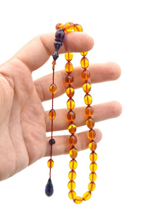 Bünyamin Barlak İmzalı Beyzi Kesim Sarı Lacivert Ateş Kehribar Tesbih