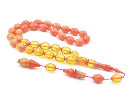 Hakan Turan Yapımı Beyzi Kesim Pembe Renk Süzmesi Sıkma Kehribar Tesbih