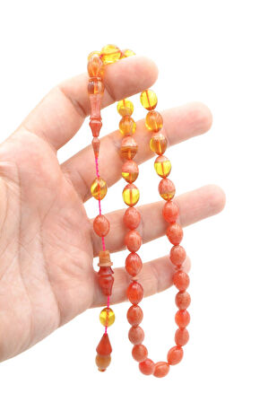 Hakan Turan Yapımı Beyzi Kesim Pembe Renk Süzmesi Sıkma Kehribar Tesbih