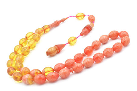 Hakan Turan Yapımı Beyzi Kesim Pembe Renk Süzmesi Sıkma Kehribar Tesbih