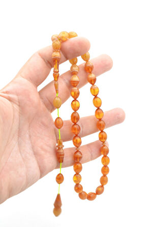 Hakan Turan Yapımı Beyzi Kesim Turuncu Renk Süzmesi Sıkma Kehribar Tesbih