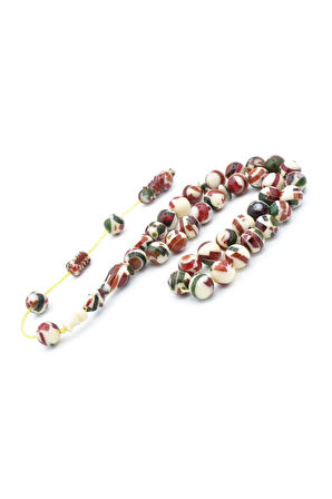 Sistemli Küre Kesim İri Boy Turuncu Yeşil Mozaik Toz Kehribar Tesbih