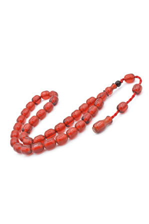 Şükrü Baba Yapımı Fıçı Model Kırmızı Sıkma Kehribar Tesbih