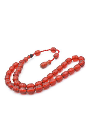 Şükrü Baba Yapımı Fıçı Model Kırmızı Sıkma Kehribar Tesbih