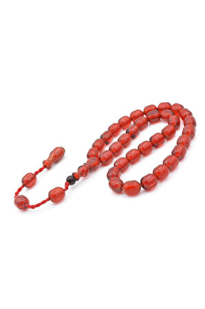 Şükrü Baba Yapımı Fıçı Model Kırmızı Sıkma Kehribar Tesbih