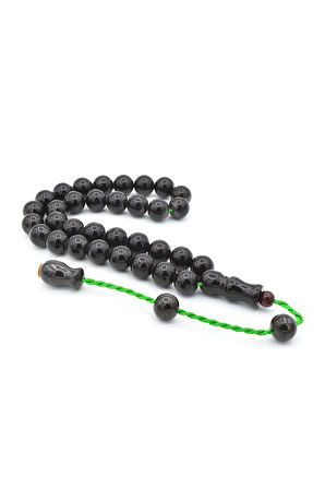 Şükrü Baba Yapımı Küre Model İri Koyu Yeşil Sıkma Kehribar Tesbih