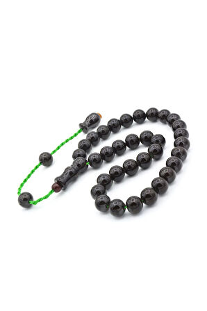 Şükrü Baba Yapımı Küre Model İri Koyu Yeşil Sıkma Kehribar Tesbih