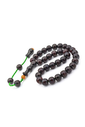 Şükrü Baba Yapımı Küre Model İri Koyu Kahverengi Sıkma Kehribar Tesbih