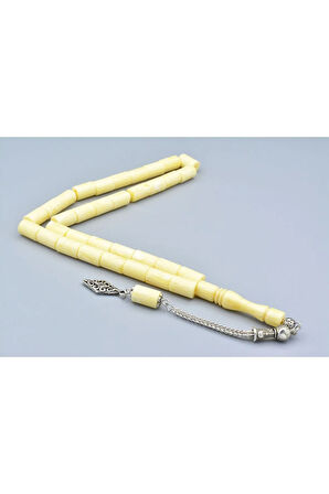 Gümüş Kaplama Kamçılı Kesme Model Beyaz Beyrut Damla Kehribar Tesbih