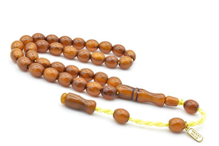 Hakkı Usta İmzalı Bilek Boy Sarı Sıkma Kehribar Tesbih