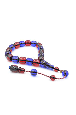 Enes Abdo İmzalı Fıçı Kesim Bordo Mavi Sıkma Kehribar Efe Maskot Tesbih