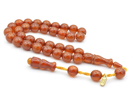 Hakkı Usta İmzalı Küre Kesim Bilek Boy Sarı Sıkma Kehribar Tesbih