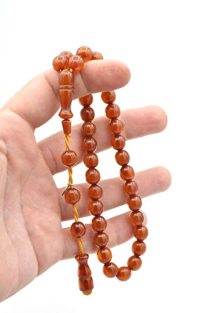 Hakkı Usta İmzalı Küre Kesim Bilek Boy Sarı Sıkma Kehribar Tesbih