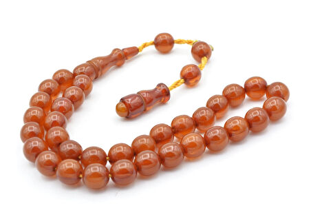 Hakkı Usta İmzalı Küre Kesim Bilek Boy Sarı Sıkma Kehribar Tesbih