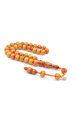 Hakkı Usta İmzalı Tekerlek Kesim Sarı Sıkma Kehribar Tesbih