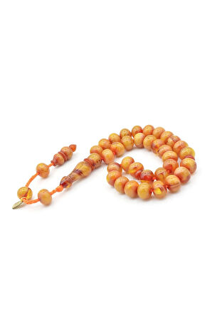 Hakkı Usta İmzalı Tekerlek Kesim Sarı Sıkma Kehribar Tesbih