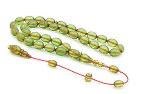 Ebu Sırr İmzalı Beyzi Kesim Açık Yeşil Sıkma Kehribar Tesbih