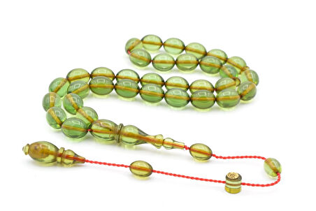 Ebu Sırr İmzalı Beyzi Kesim Açık Yeşil Sıkma Kehribar Tesbih