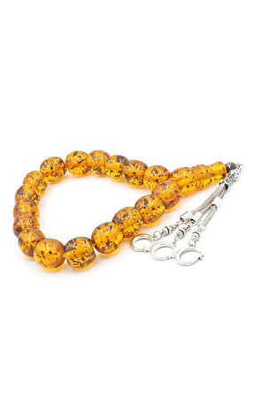 Tilki Kuyruğu Kamçılı Fıçı Kesim Fosilli Turuncu Toz Kehribar Efe Maskot Tesbih