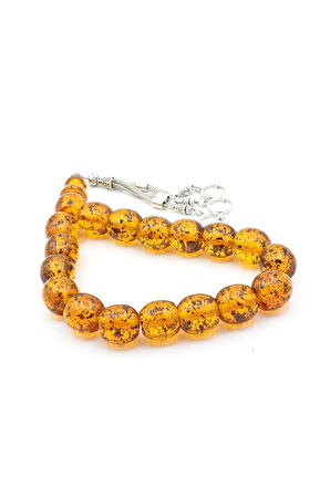 Tilki Kuyruğu Kamçılı Fıçı Kesim Fosilli Turuncu Toz Kehribar Efe Maskot Tesbih