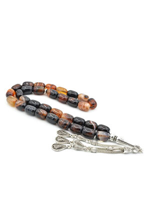 Hakiki Doğal Kapsül Kesim Çizgili Akik Tesbih 1.Kalite Doğal Taş