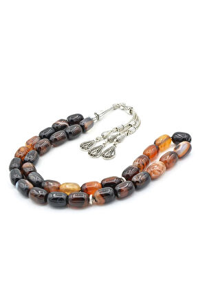 Hakiki Doğal Kapsül Kesim Çizgili Akik Tesbih 1.Kalite Doğal Taş