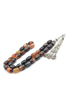 Hakiki Doğal Kapsül Kesim Çizgili Akik Tesbih 1.Kalite Doğal Taş