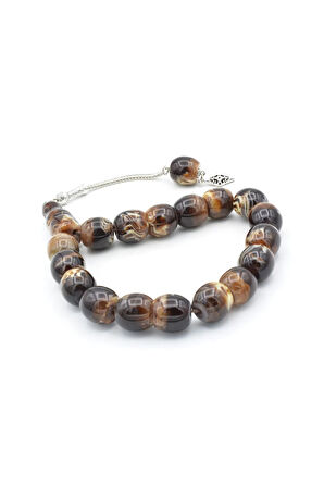 Fıçı Kesim Kahverengi Beyaz Toz Kehribar Efe Maskot Tesbih