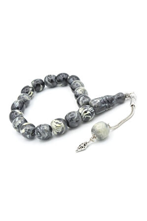 Fıçı Kesim Siyah Beyaz Toz Kehribar Efe Maskot Tesbih