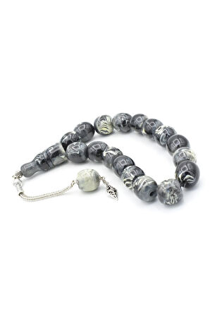 Fıçı Kesim Siyah Beyaz Toz Kehribar Efe Maskot Tesbih