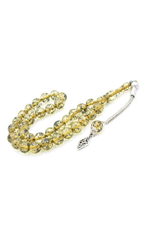 Püsküllü Küre Kesim İri Boy Fosilli Yeşil Toz Kehribar Tesbih