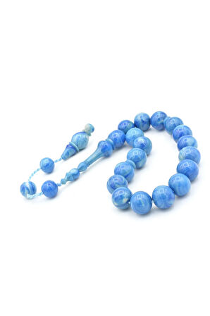 Erhan Turan Yapımı Hareli Mavi Sıkma Kehribar Efe Maskot Tesbih