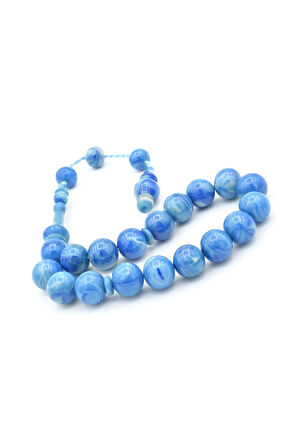 Erhan Turan Yapımı Hareli Mavi Sıkma Kehribar Efe Maskot Tesbih