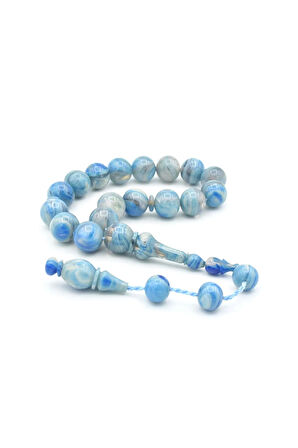 Erhan Turan Yapımı Hareli Açık Mavi Sıkma Kehribar Efe Maskot Tesbih