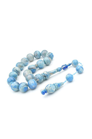 Erhan Turan Yapımı Hareli Açık Mavi Sıkma Kehribar Efe Maskot Tesbih